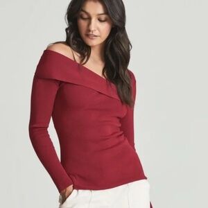 REISS Dark Red Eliah Ribbed Knitted Asymmetric Top Size Large NEW W/ TAGS LARGE